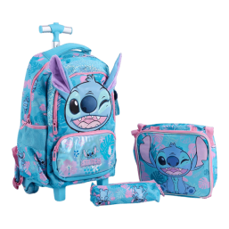 16 Inch Trolley Bag 3 Pcs Set - Stitch Blue